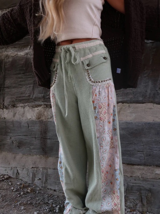 POL Pants - POL Sage Wide-Leg Knit Pants with Floral Side Panels